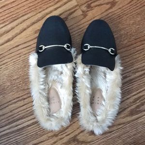 Faux fur slip ons